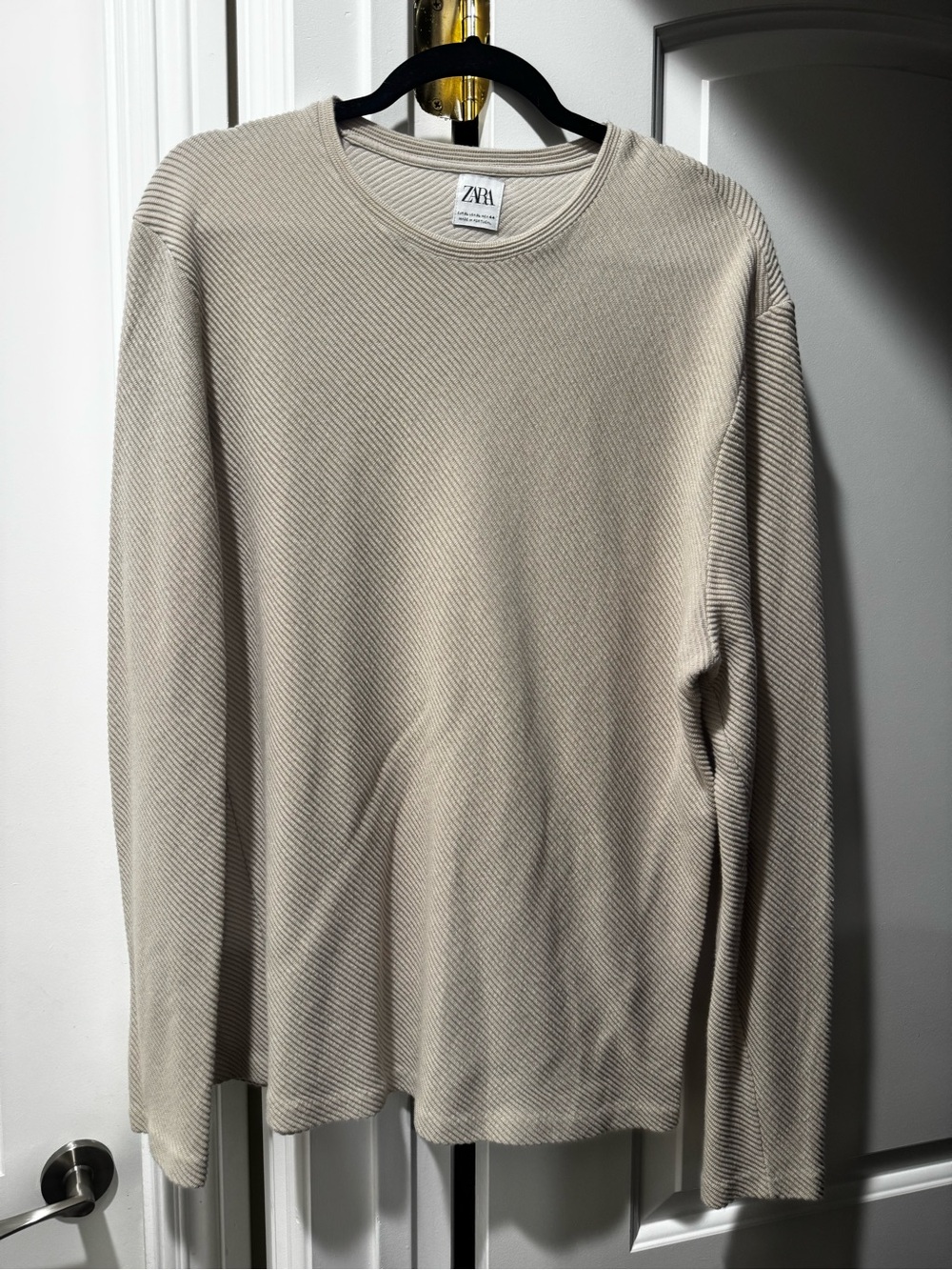 Zara Men’s Beige Crewneck Ribbed Thermal Sweater